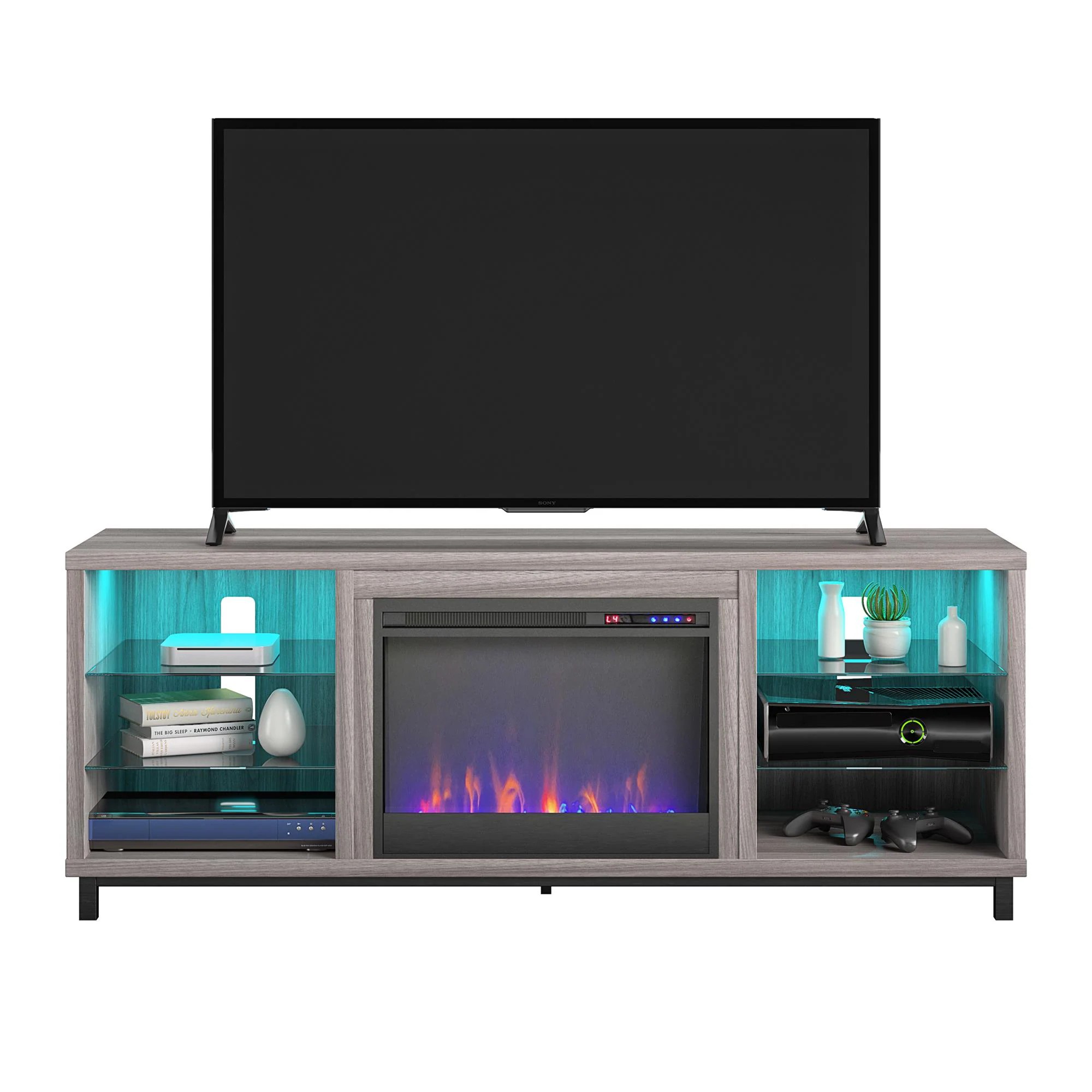 AUCT 12020 - $547 Ameriwood Home 64.75-in W Light Walnut TV Stand with Fa