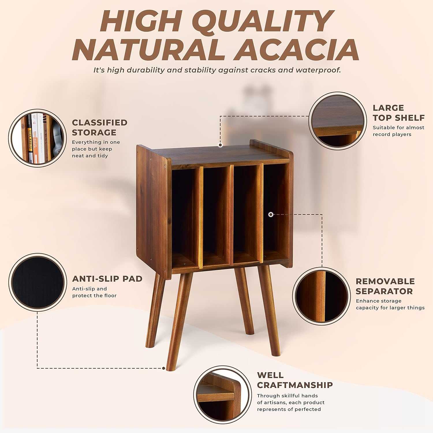 AUCT 13248 - $60 2BHOME Wooden LP Record Player Stand with 4 Cabinets, Ho - Image 2
