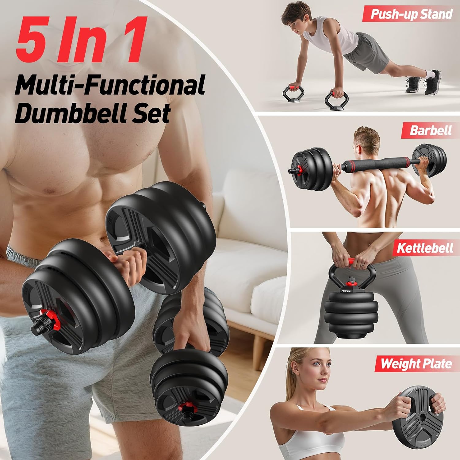 AUCT 14366 - $92 FITPLAM Adjustable dumbbell set,20/35/45/55/70/90lbs Fre - Image 2