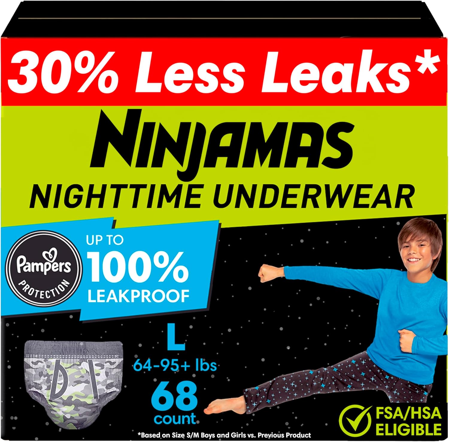 AUCT 13438 - $56 Ninjamas Boys Bedwetting Nighttime Underwear, Size L Pul