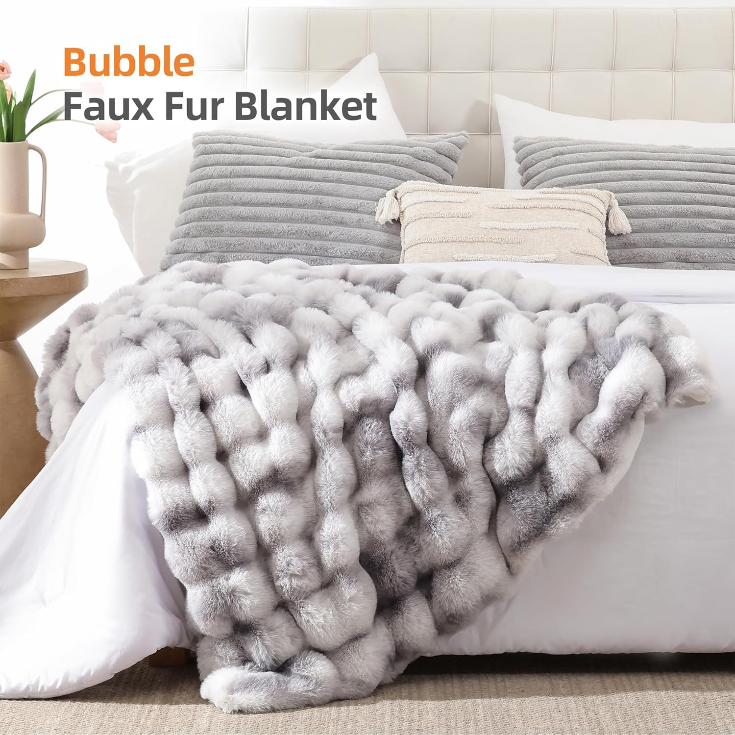 AUCT 12275 - $60 Smoofy Faux Fur Throw Blanket for Couch - Tie-dye Grey S - Image 2