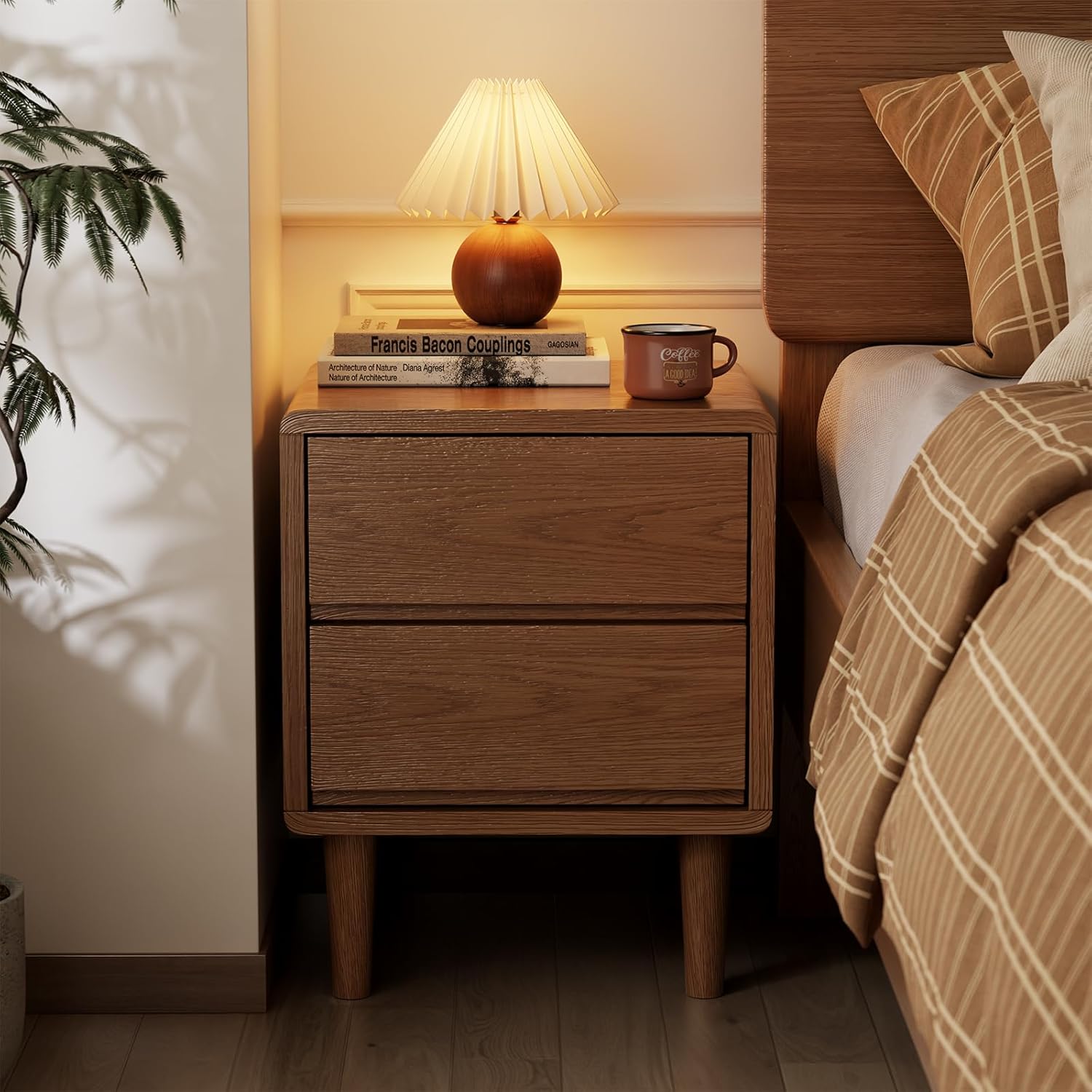 AUCT 14201 - $100 Solid Wood Nightstand, Walnut Nightstand with Drawers M