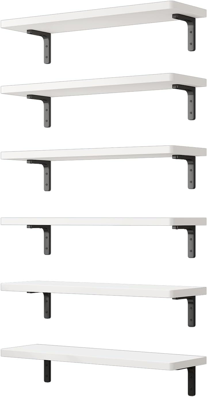 AUCT 13600 - White Floating Shelves Set of 6 for Wall Decor, 16.54Inch Fl