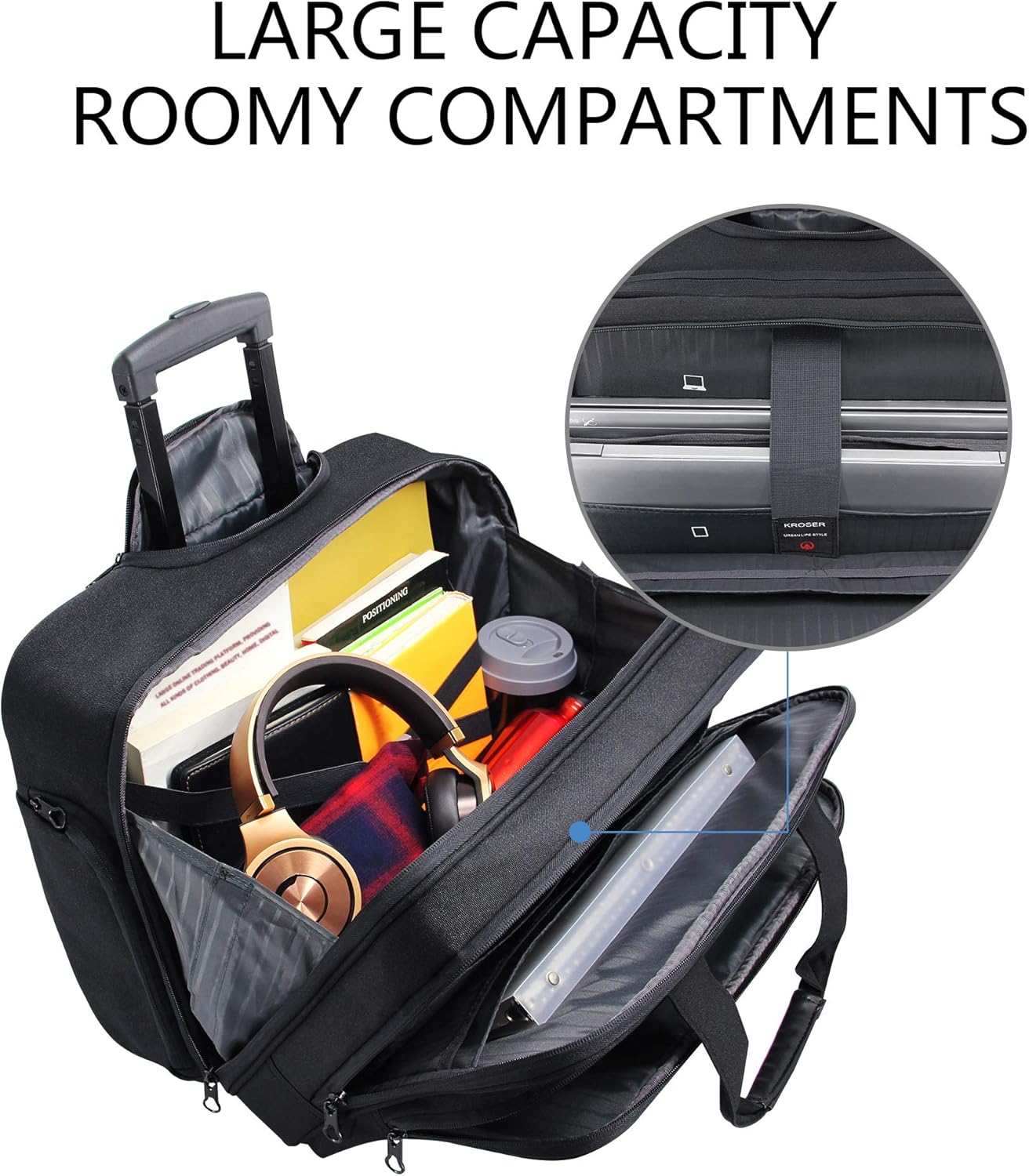 AUCT 13265 - $74 KROSER Rolling Laptop Bag Premium Wheeled Briefcase Fits - Image 3