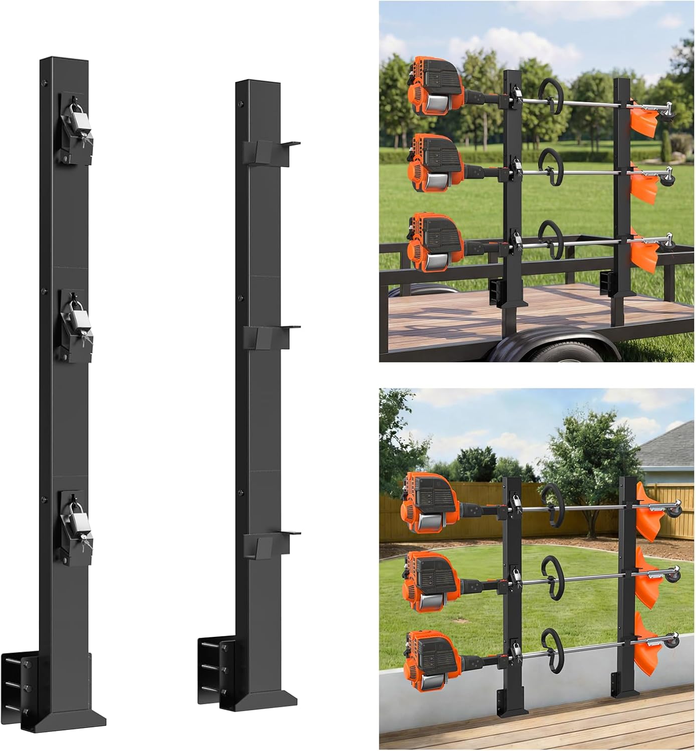 AUCT 13371 - $56 Weedeater Rack for Trailer with Lock, 3 Place Weed Eater