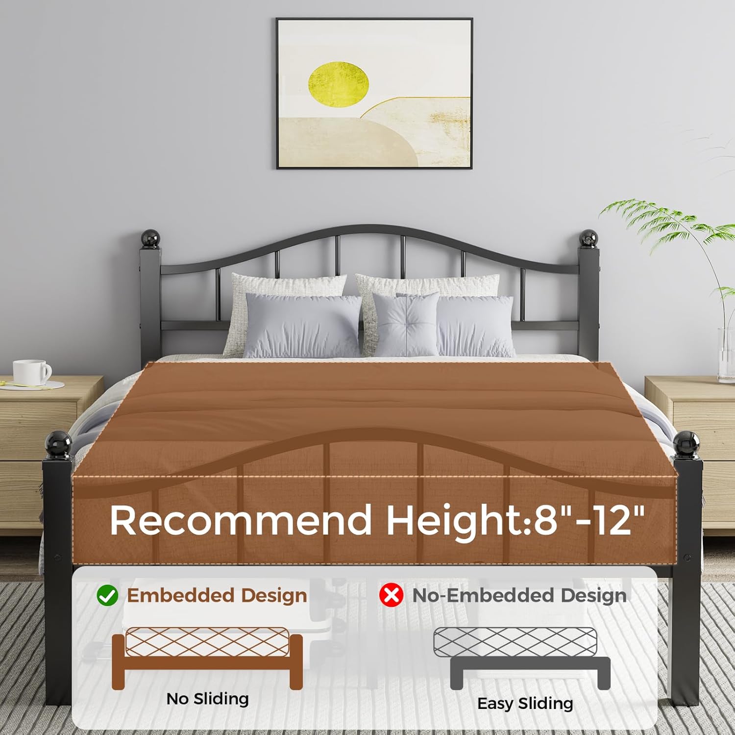 AUCT 14312 - $105 Metal Queen Bed Frames, Noise-Free Design & Underbed St - Image 3