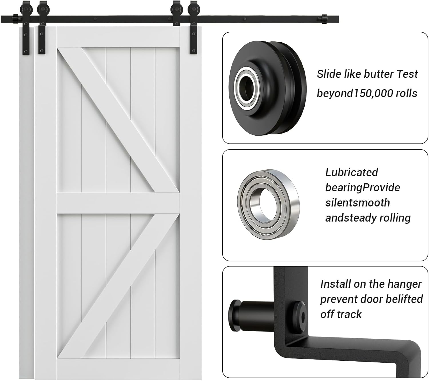 AUCT 13725 - $58 6FT Bypass Sliding Barn Door Hardware Kit, Combination T - Image 4