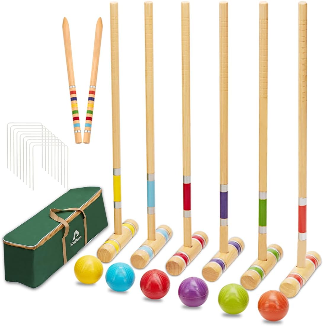AUCT 12844 - ApudArmis Six Player Croquet Set with Premiun Rubber Wooden