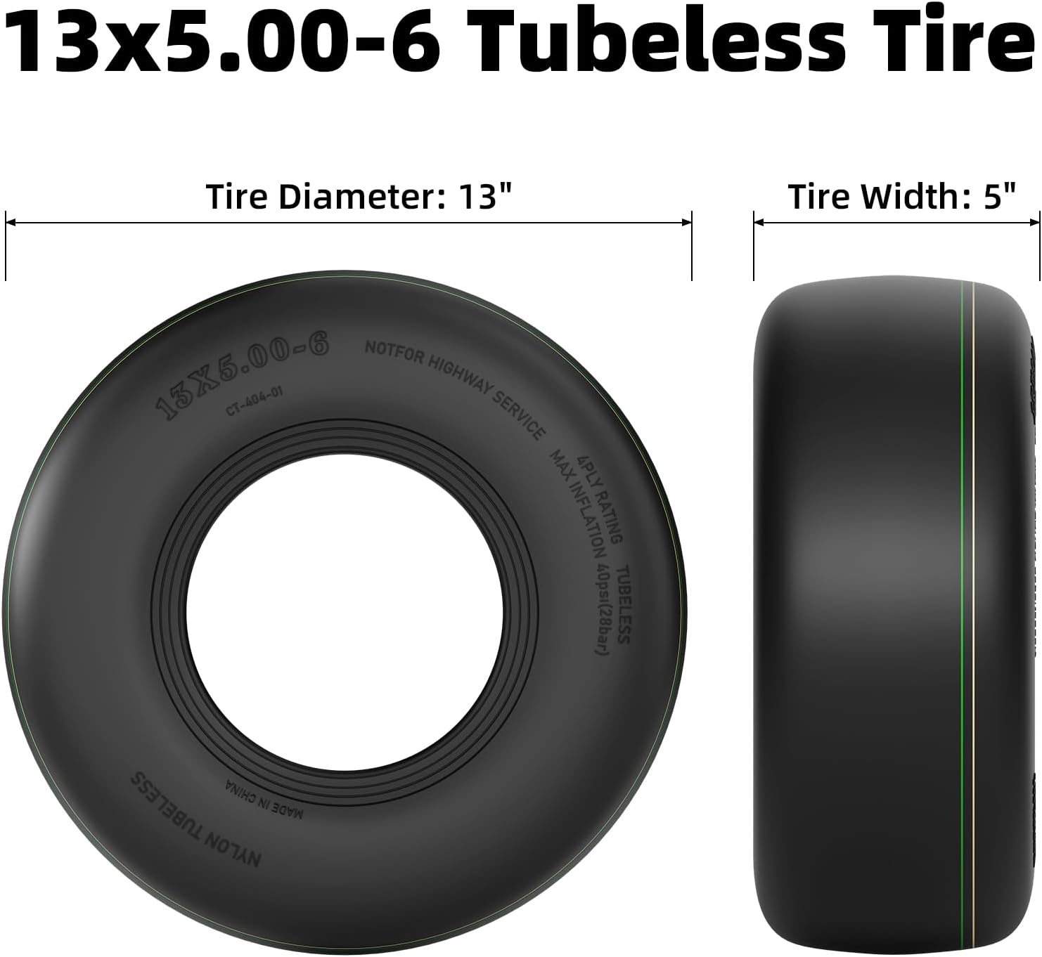 AUCT 12817 - $55 RONPOW 13x5.00-6 Tubeless Lawn Mower Tire, 13x5x6 Zero T - Image 2