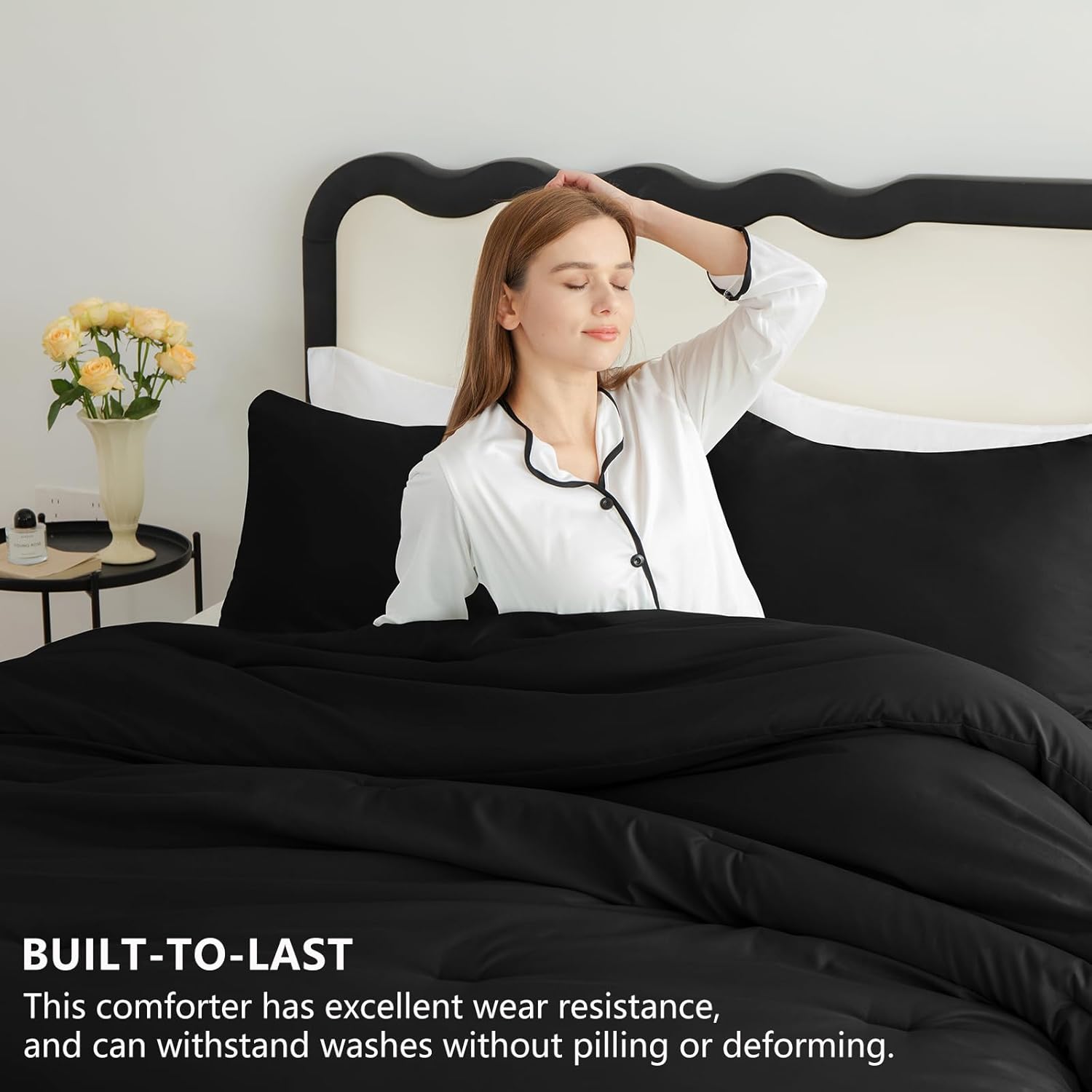 AUCT 13264 - CozyLux Queen Comforter Set Black, 3 Pieces Lightweight Comf - Image 3