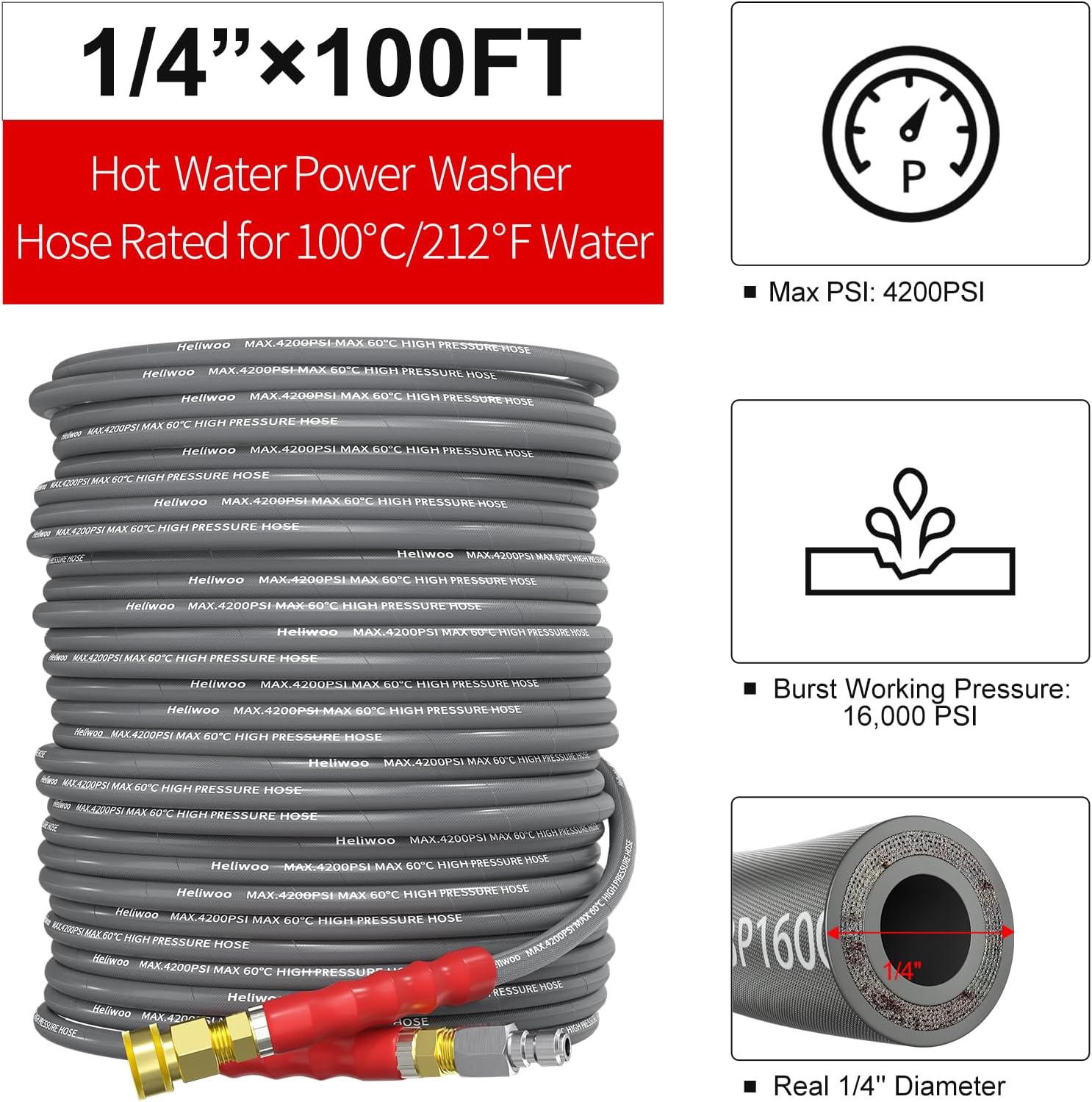 AUCT 13407 - $90 Pressure Washer Hose 100ft 4200PSI 1/4' ID with 3/8' Qui - Image 2
