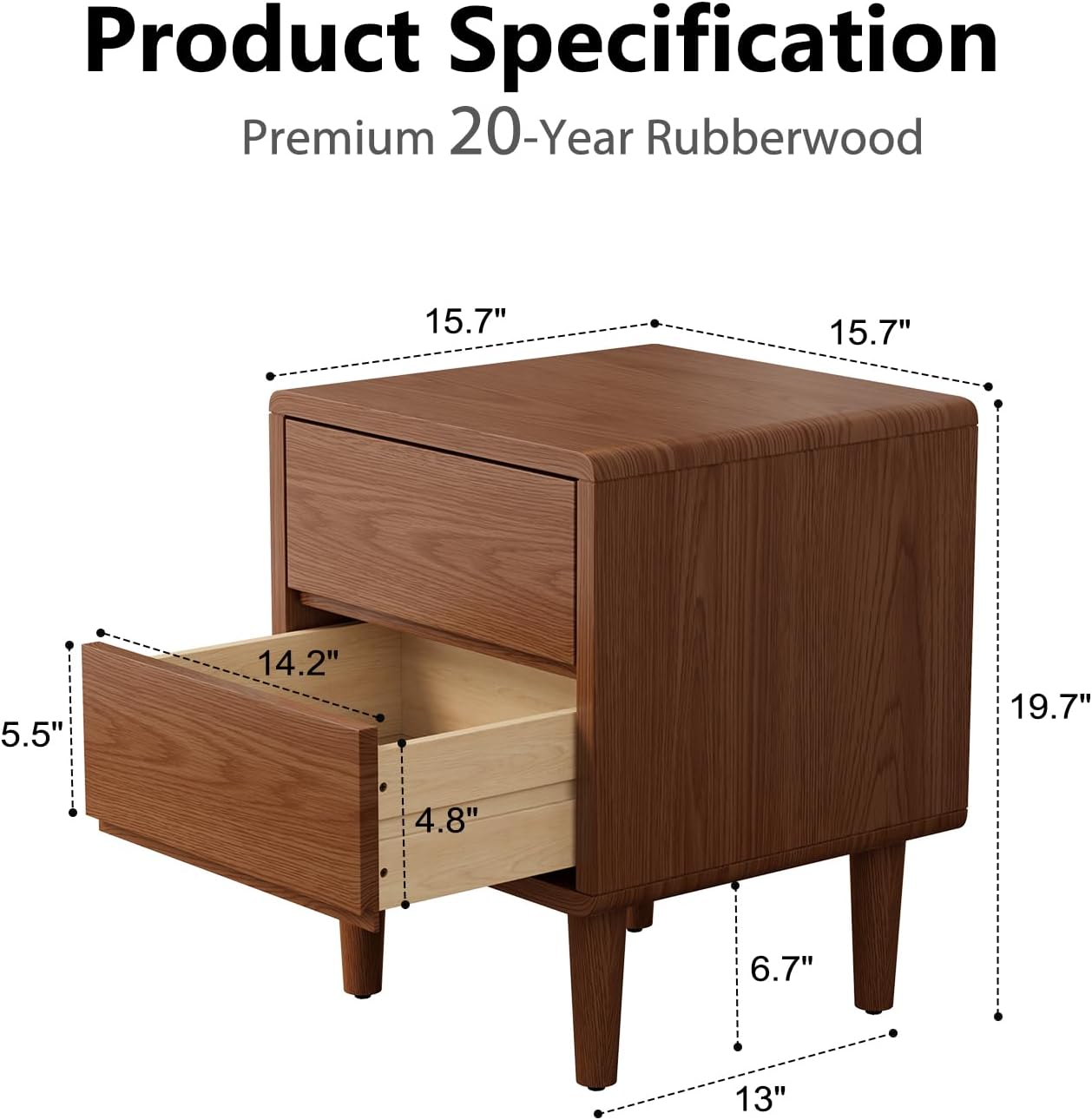 AUCT 14201 - $100 Solid Wood Nightstand, Walnut Nightstand with Drawers M - Image 2