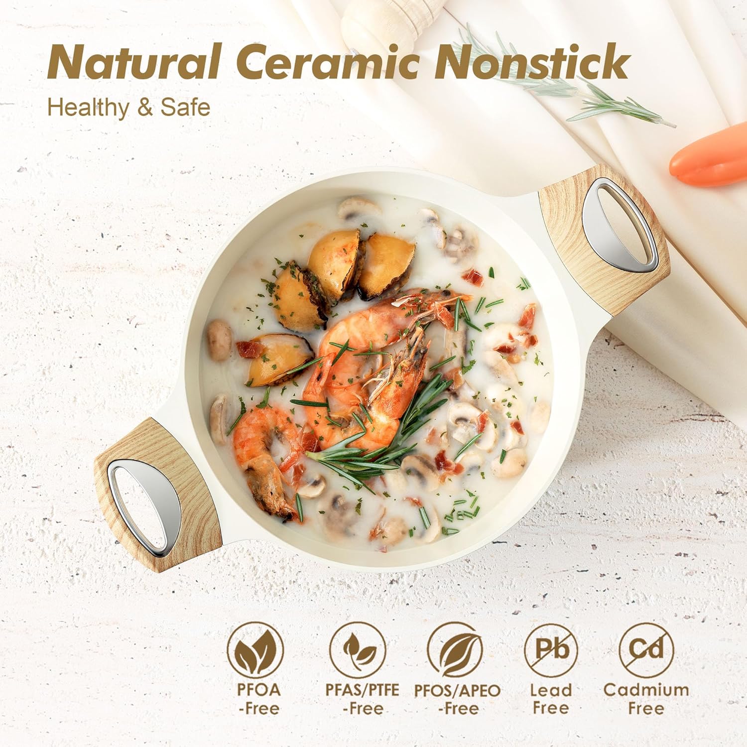 AUCT 13297 - $80 SENSARTE Ceramic Nonstick Stock Pot with Lid, 2.6/4.5/6. - Image 3