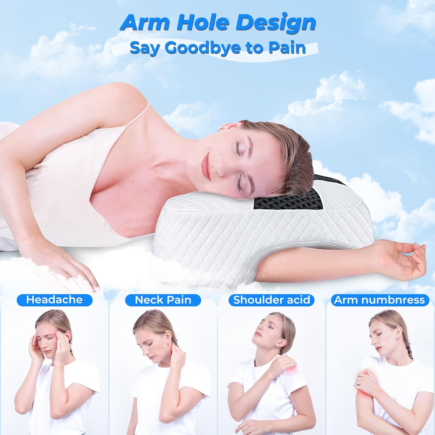 AUCT 13340 - $67 SAHEYER Side Sleeper Pillow with Arm Hole, Upgraded Memo - Image 4