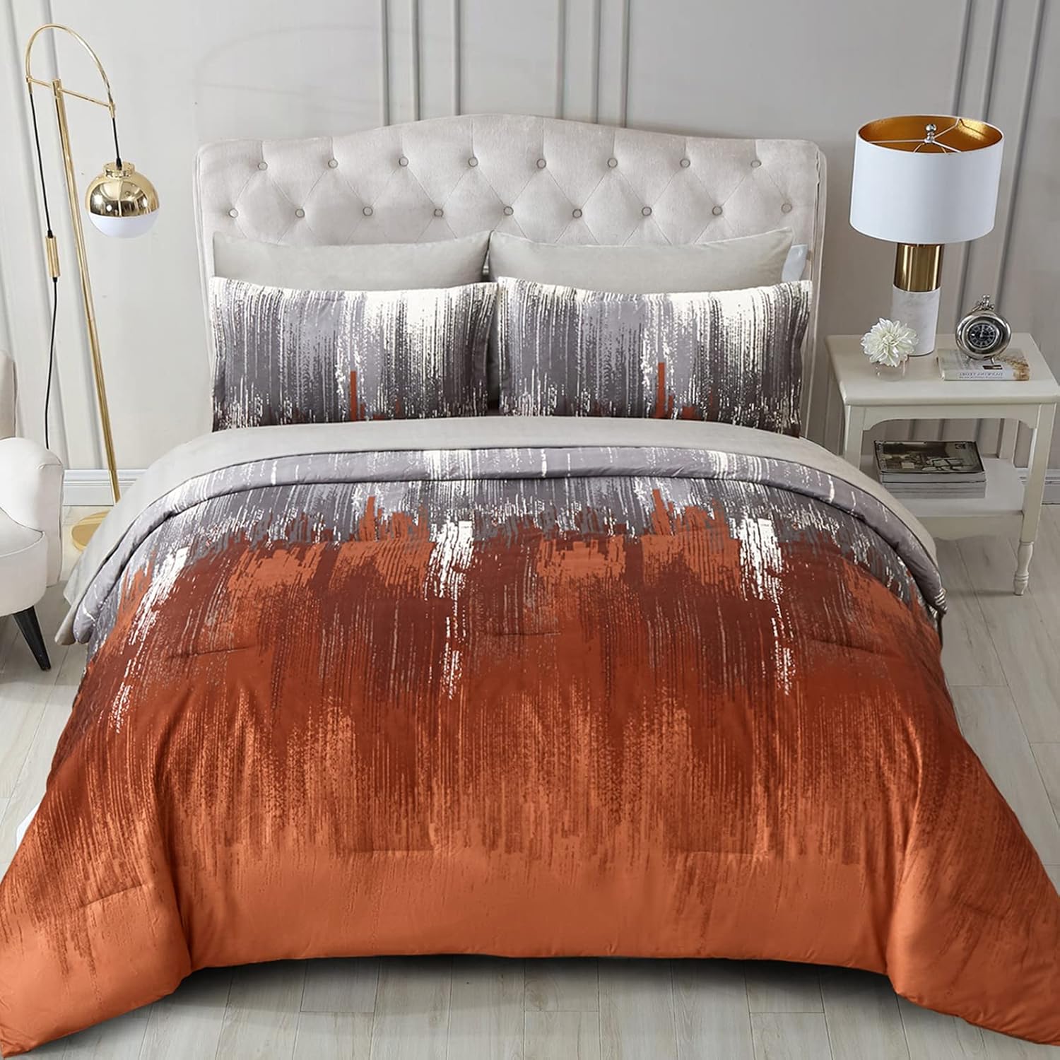 AUCT 13886 - $61 WONGS BEDDING Comforter Set King, Burnt Orange 7 Pieces
