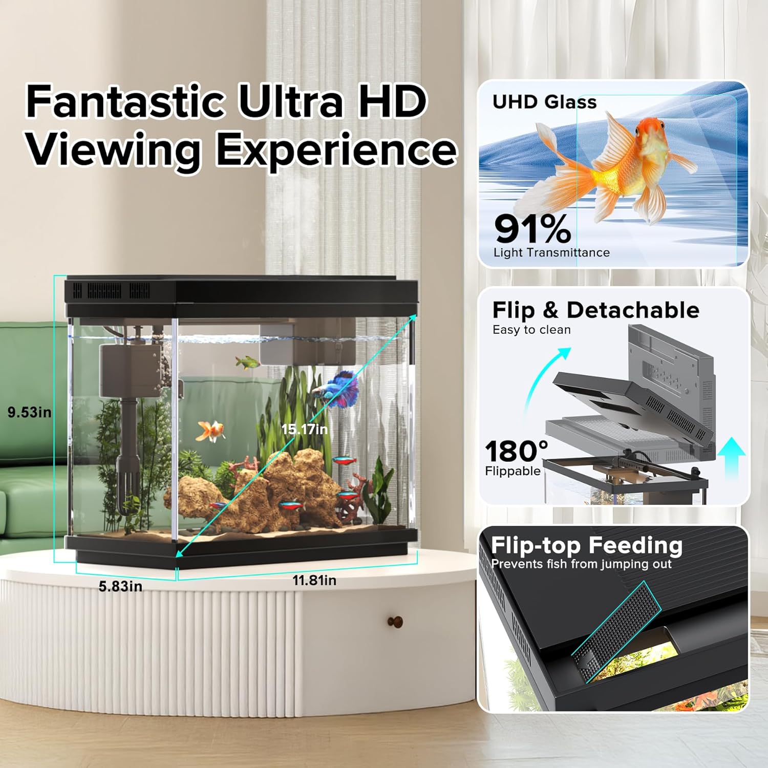 AUCT 12429 - $60 Vehipa Fish Tank, 2.4 Gallon Fish Aquarium, Fish Tank St - Image 4