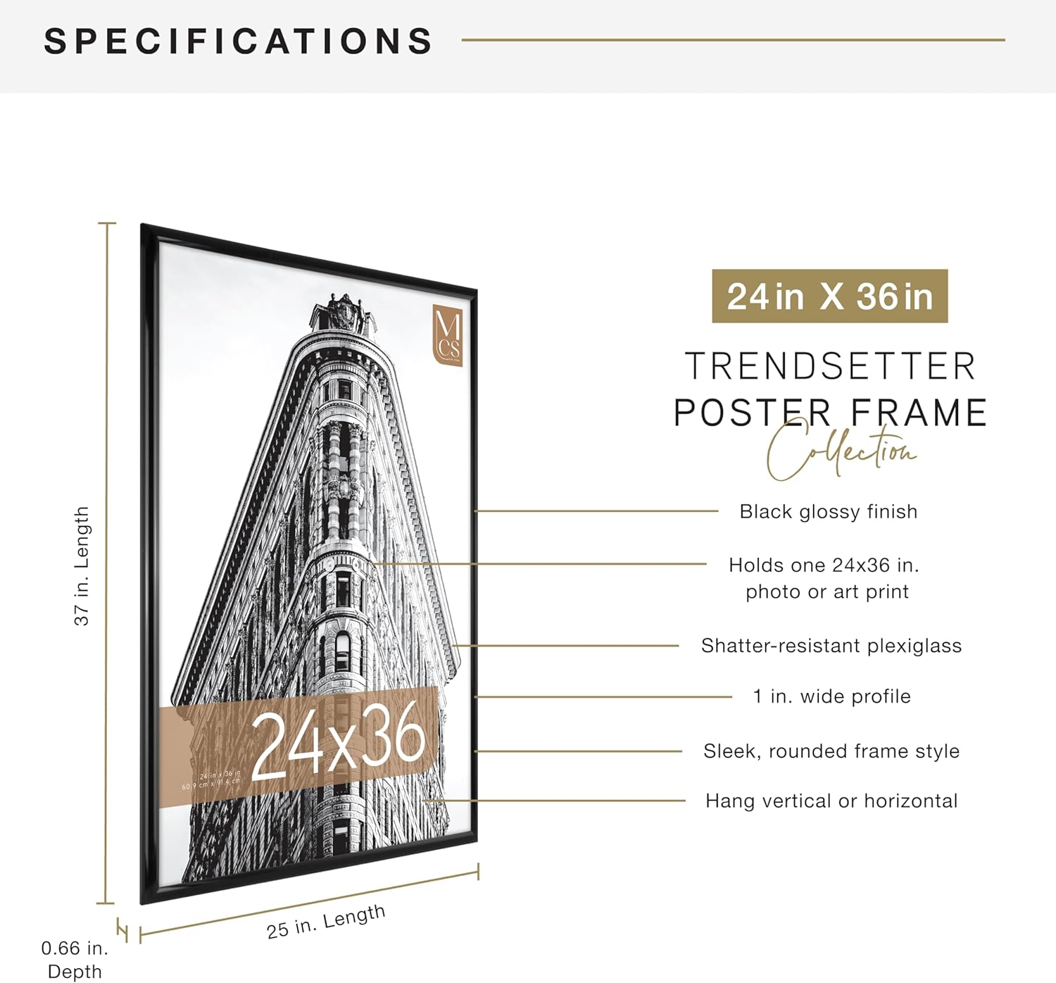 AUCT 12703 - MCS Trendsetter 24x36 Poster Frame Black High-Gloss, Vertica - Image 4
