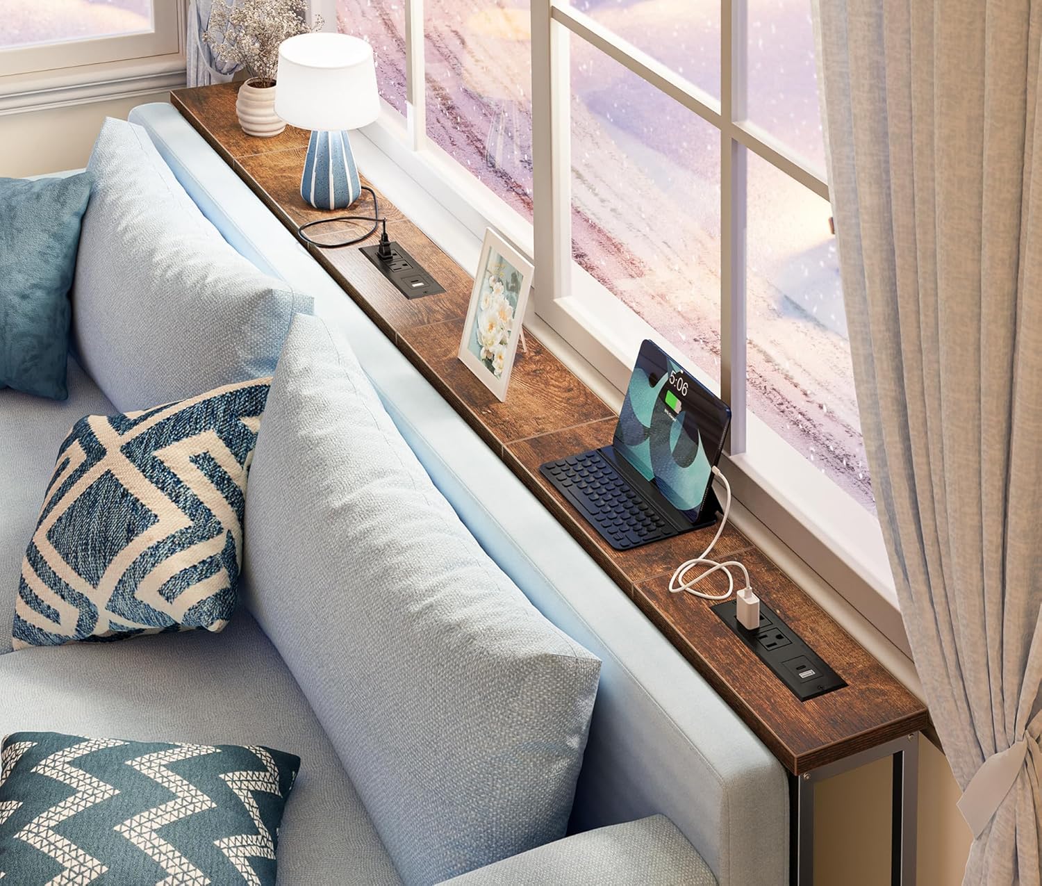 AUCT 13337 - $80 SUPERJARE 78.8 inch Narrow Console Table with Outlet, So - Image 2