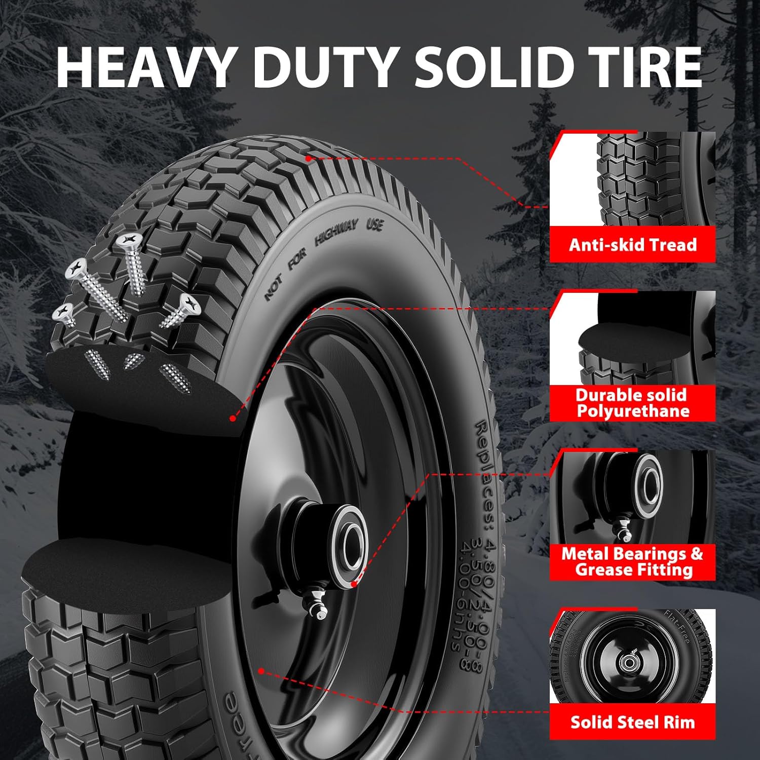 AUCT 13200 - $60 4.80/4.00-8" Flat-free Wheelbarrow Wheel and Tire - 14.5 - Image 4