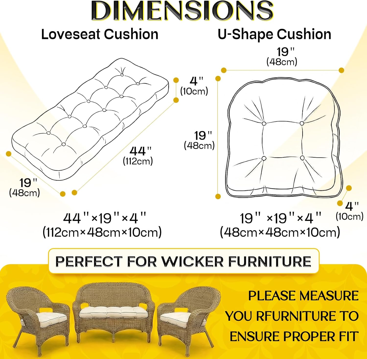 AUCT 13390 - $62 1 MIDDLE ONE Wicker Chair Cushions 3 Pieces Set for Outd - Image 2