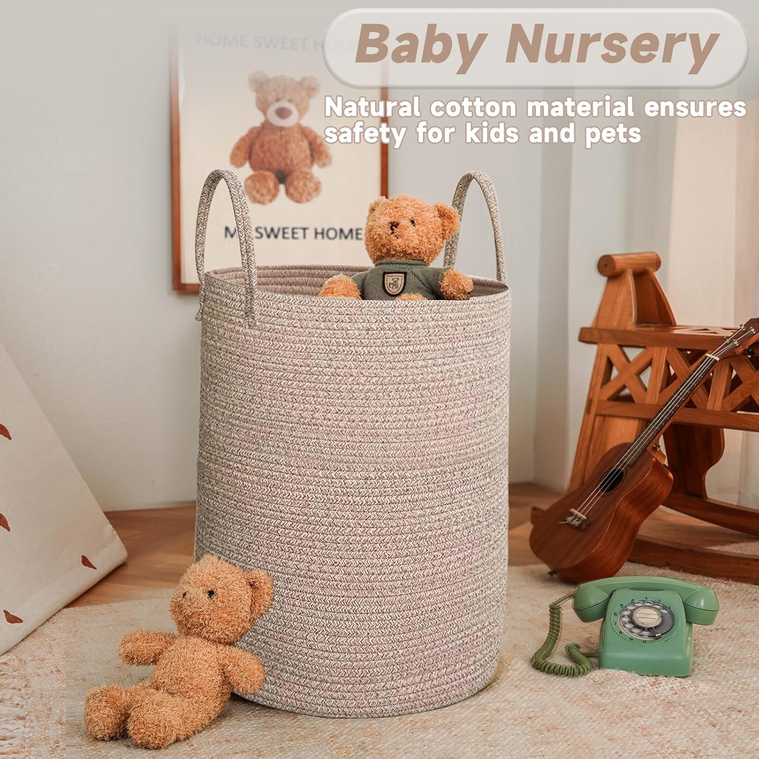 AUCT 13245 - JMvicyroam Large Woven Laundry Basket Hamper,60L Cotton Rope - Image 2