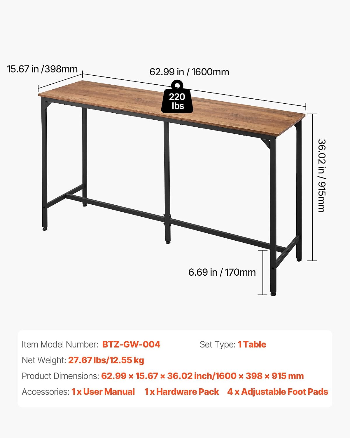 AUCT 14271 - $60 VEVOR Bar Table, Sturdy Metal Frame High Top Pub Table, - Image 3