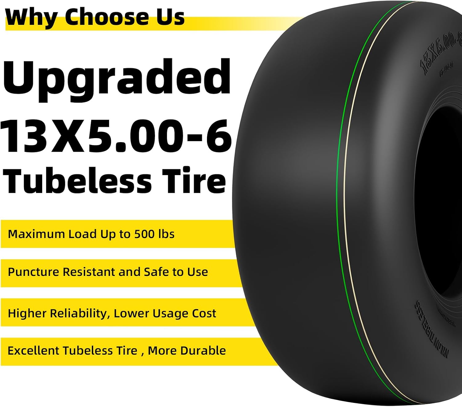 AUCT 12817 - $55 RONPOW 13x5.00-6 Tubeless Lawn Mower Tire, 13x5x6 Zero T - Image 4