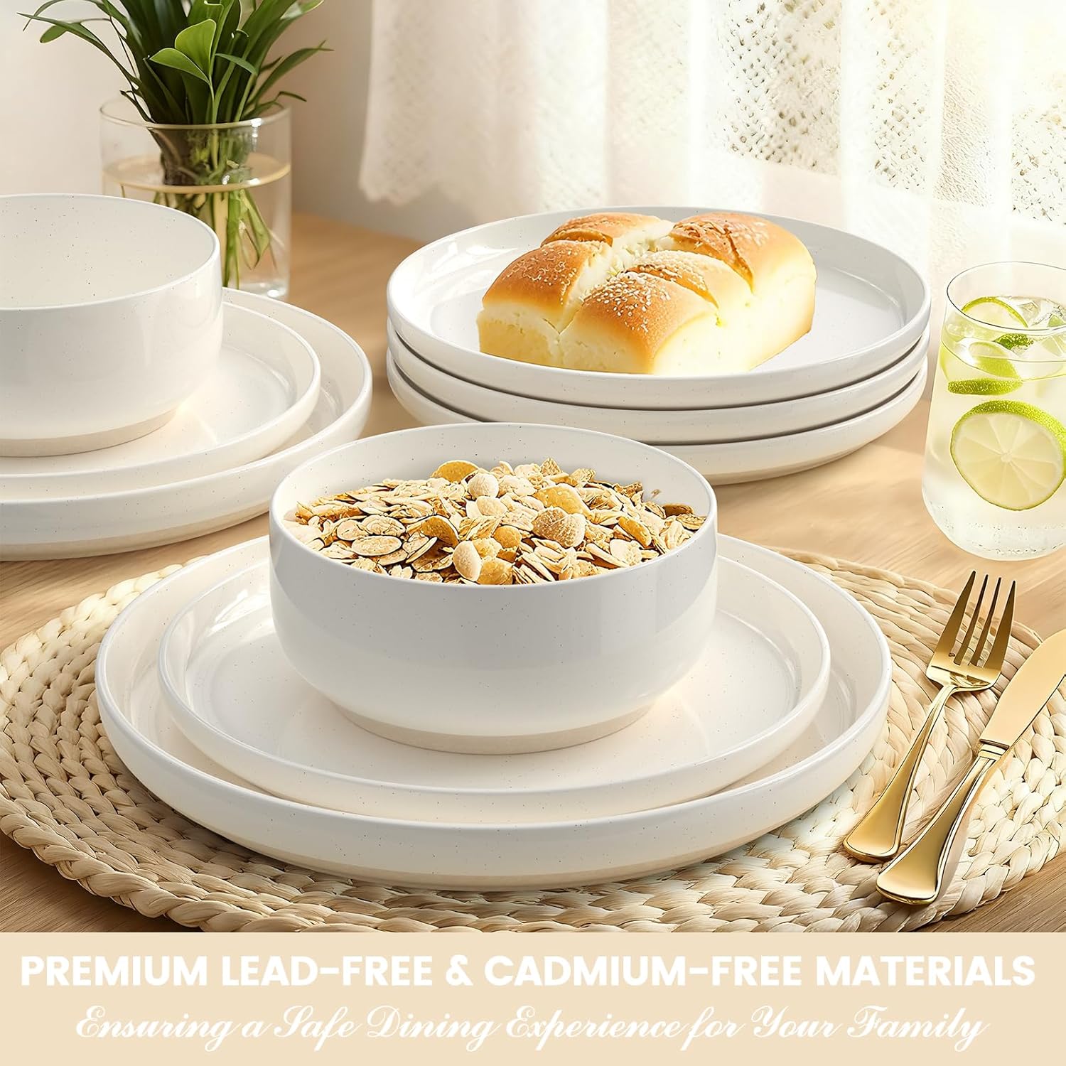 AUCT 13066 - $90 Plates and Bowls Sets, Scratch Resistant Dinnerware Sets - Image 4