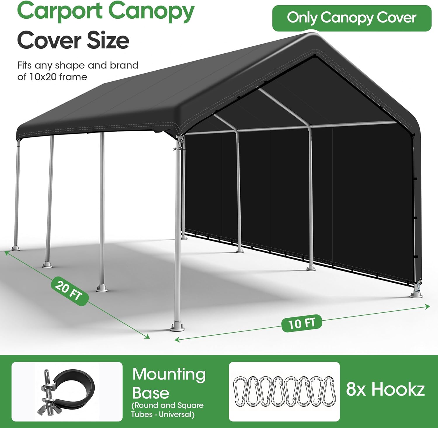 AUCT 13038 - $150 SIHAIAN 10 x 20 Ft Carport Replacement Canopy Cover wit - Image 2