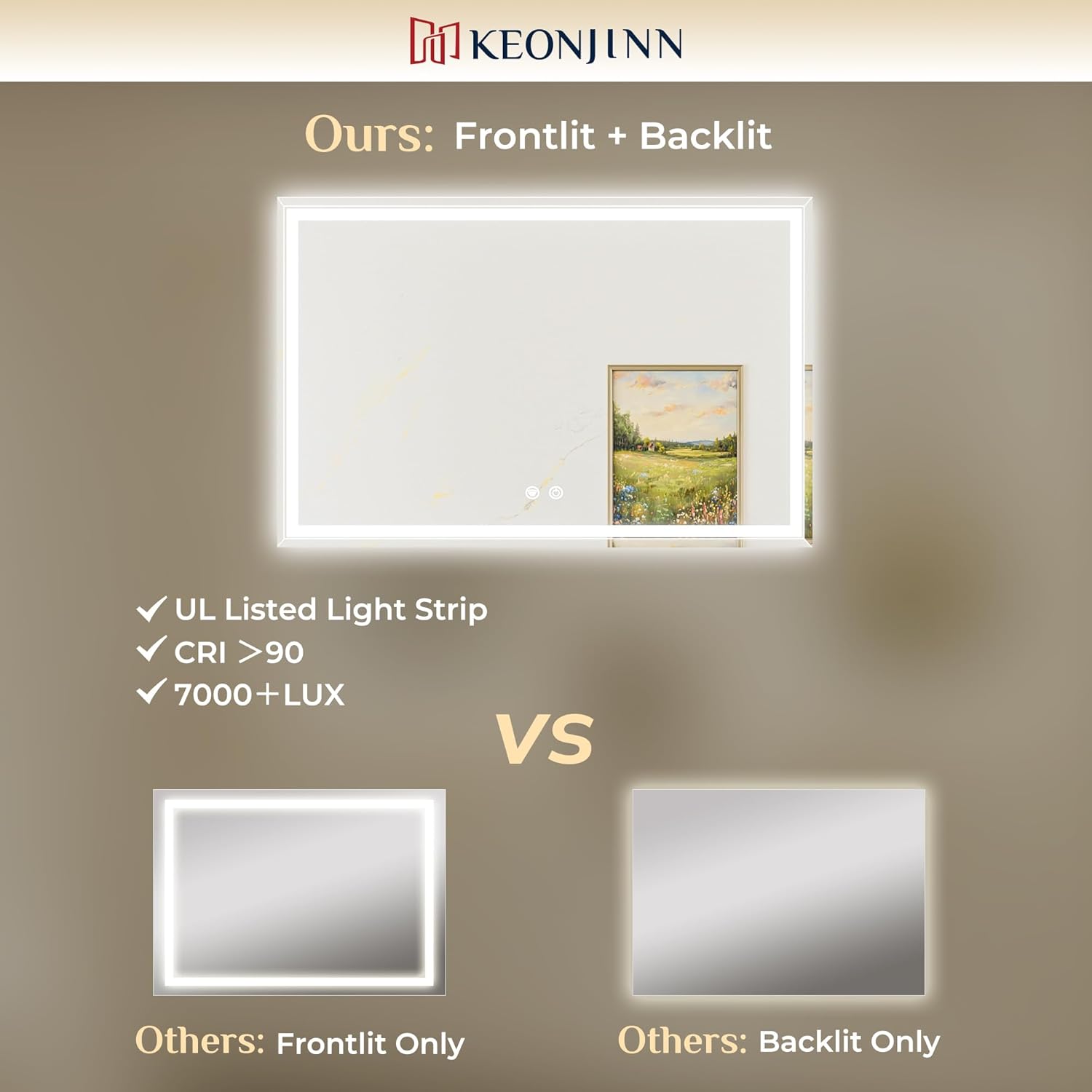 AUCT 14369mm - $120 Keonjinn Beveled Lighted Mirrors for Bathroom Wall 28" - Image 4