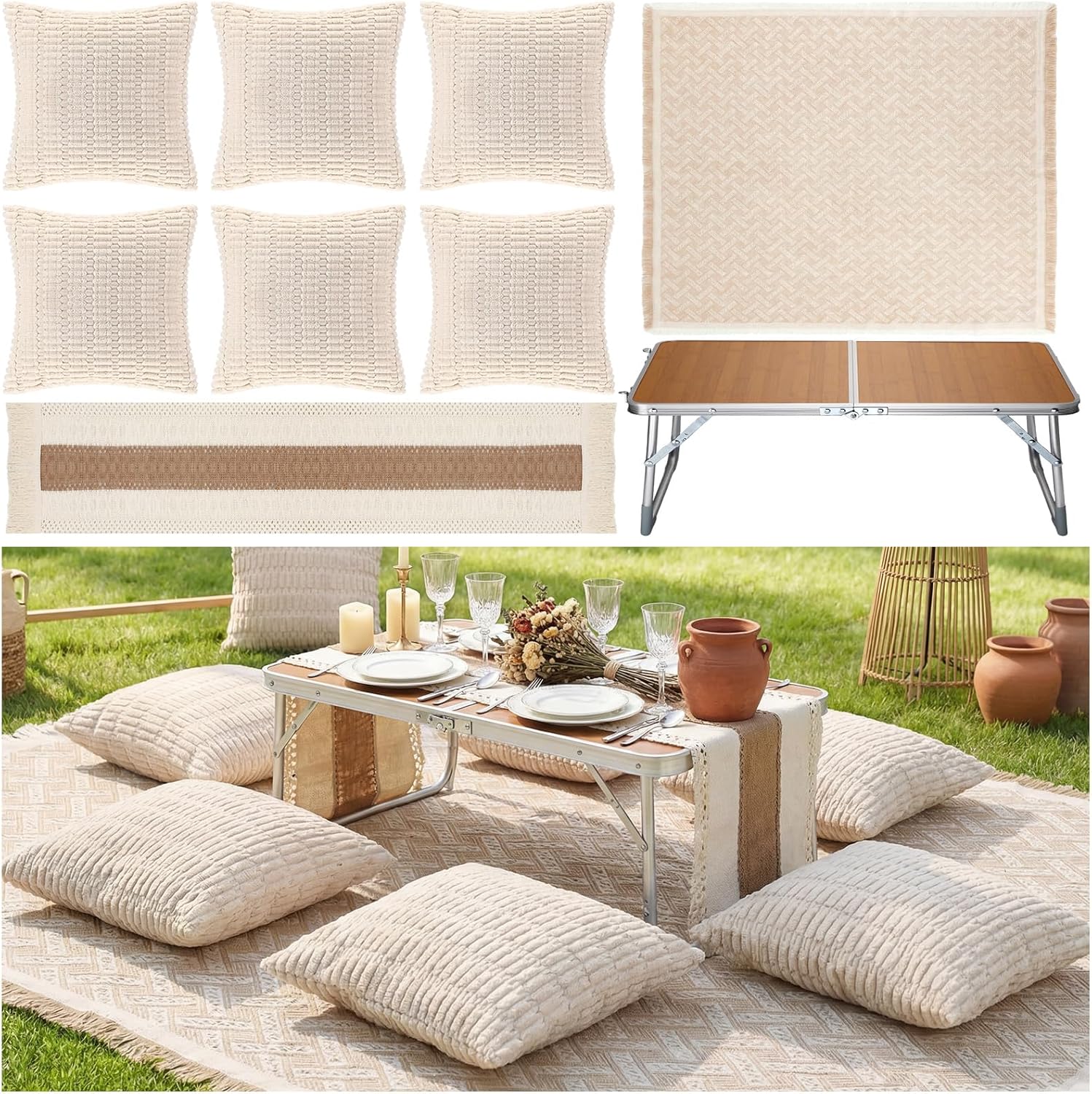 AUCT 13437 - $99 9 Pcs Extra Large Outdoor Boho Picnic Blanket 91' x 71'