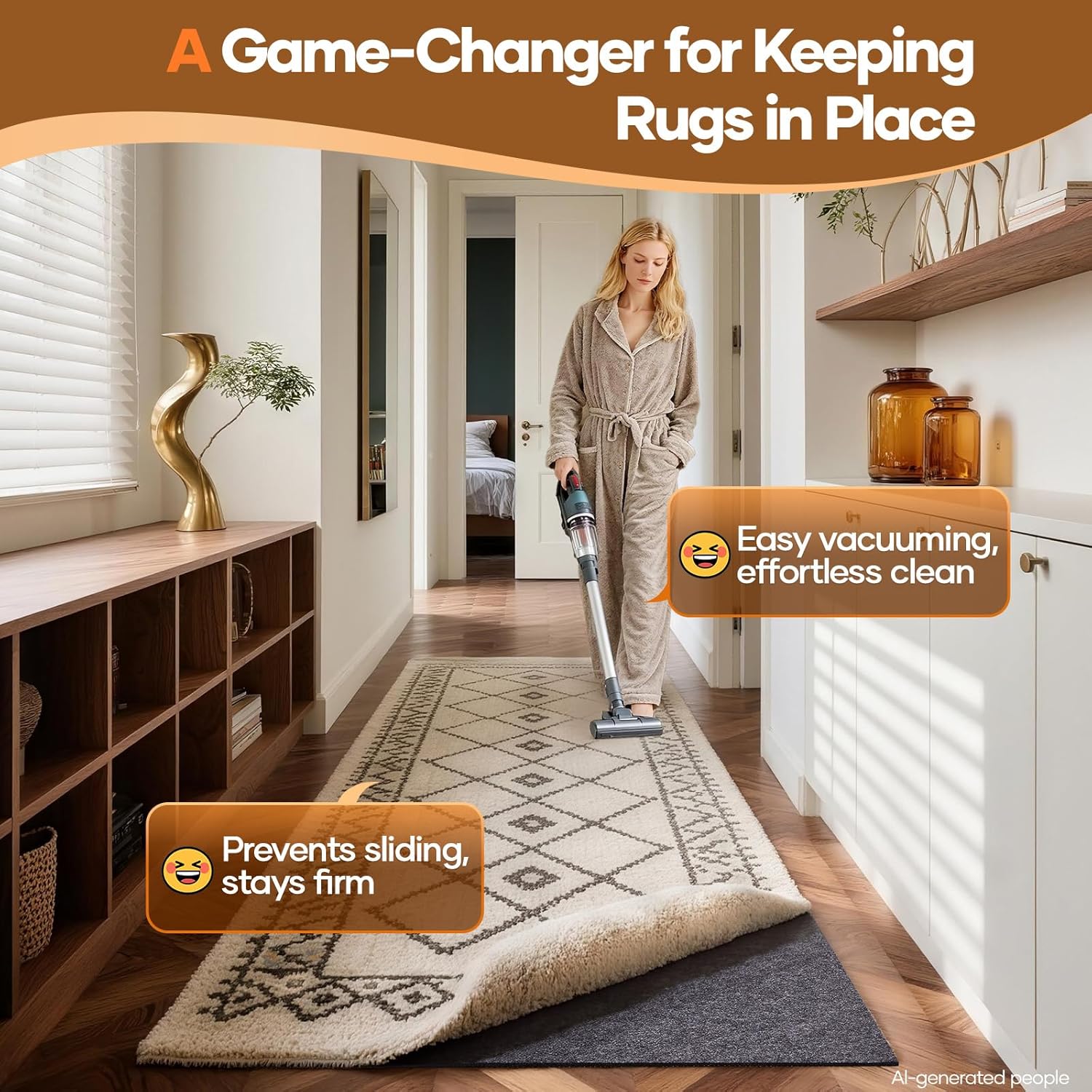 AUCT 14285 - Veken Non Slip Cushioned Runner Rug Pad Gripper 2 x 7 Ft, Fe - Image 2