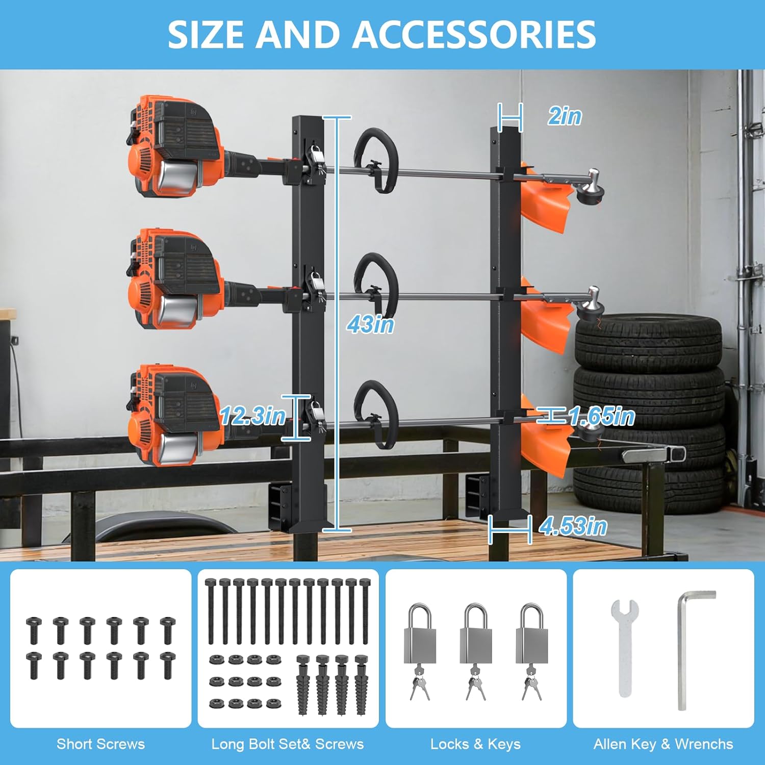 AUCT 13371 - $56 Weedeater Rack for Trailer with Lock, 3 Place Weed Eater - Image 2