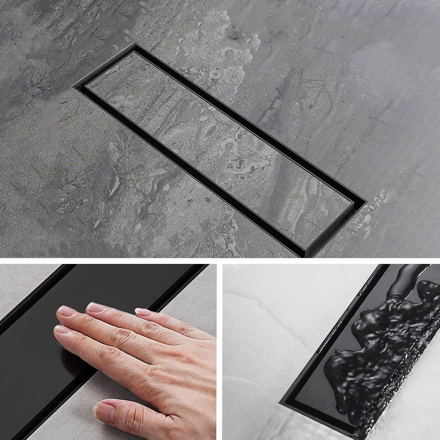 AUCT 14066 - Linear Shower Drain 12 Inch Black Rectangular Floor Drain wi - Image 3