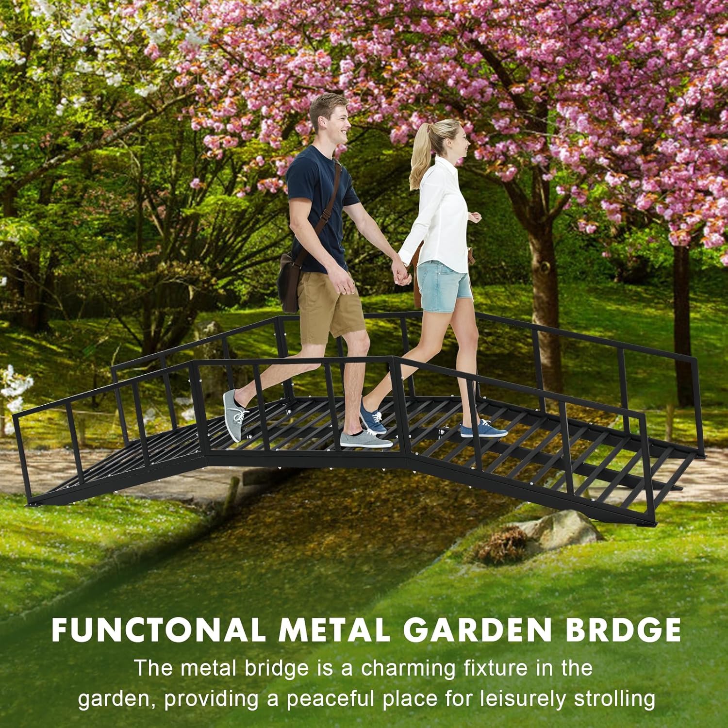 AUCT 13261 - $176 OLBRUS Metal Garden Bridge 8 FT with 4 Ground Stakes, 7 - Image 4