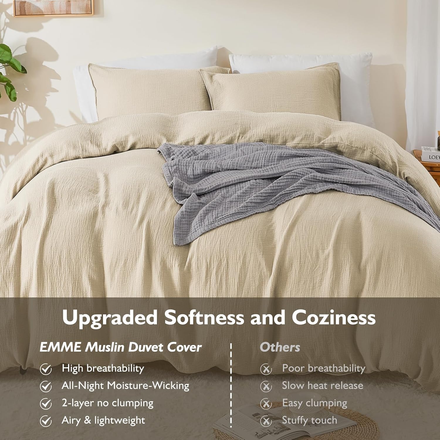 AUCT 13401 - EMME Muslin Duvet Cover Set 100% Cotton Queen Size Linen Lik - Image 4