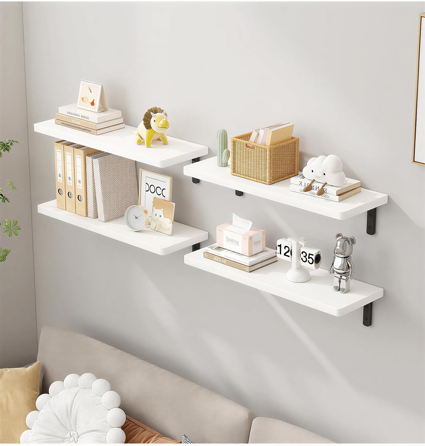 AUCT 13600 - White Floating Shelves Set of 6 for Wall Decor, 16.54Inch Fl - Image 2