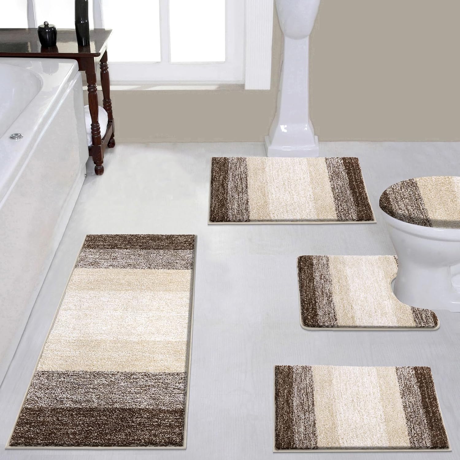 AUCT 13272 - Vaukki 5 Piece Bathroom Rugs Set, Non Slip Shaggy Microfiber
