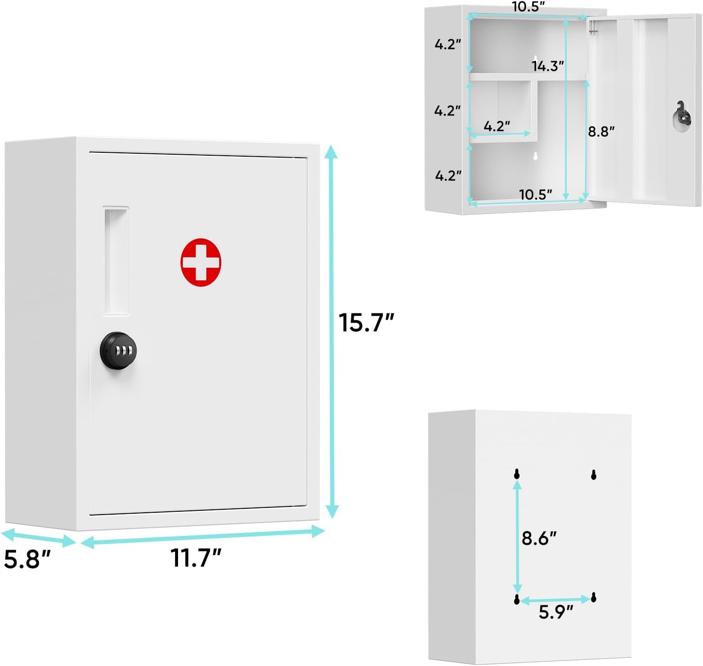 AUCT 13471 - POKIPO Wall Mount Locking Medicine Cabinet, Medical Cabinet - Image 2