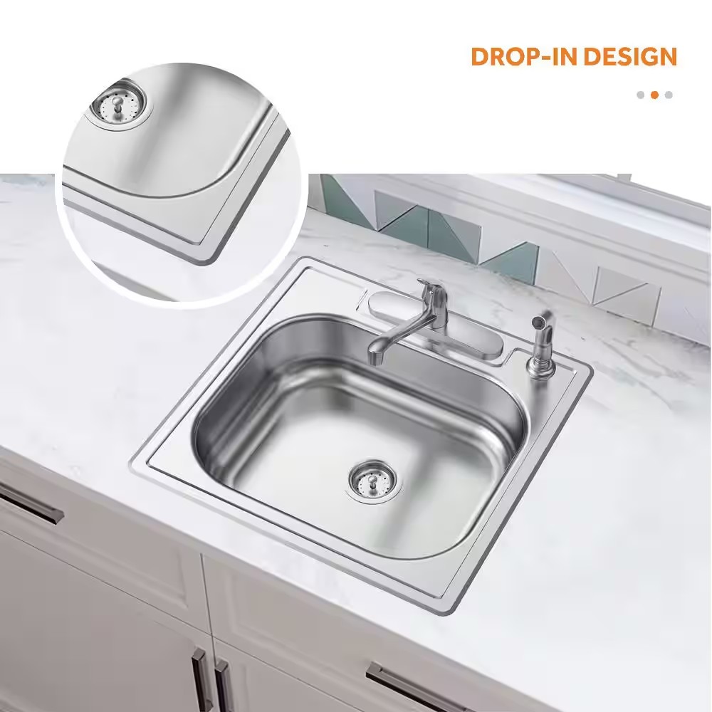 AUCT 13356 - $129 Glacier Bay 25 in. Drop in Single Bowl 20 Gauge Stainle - Image 4