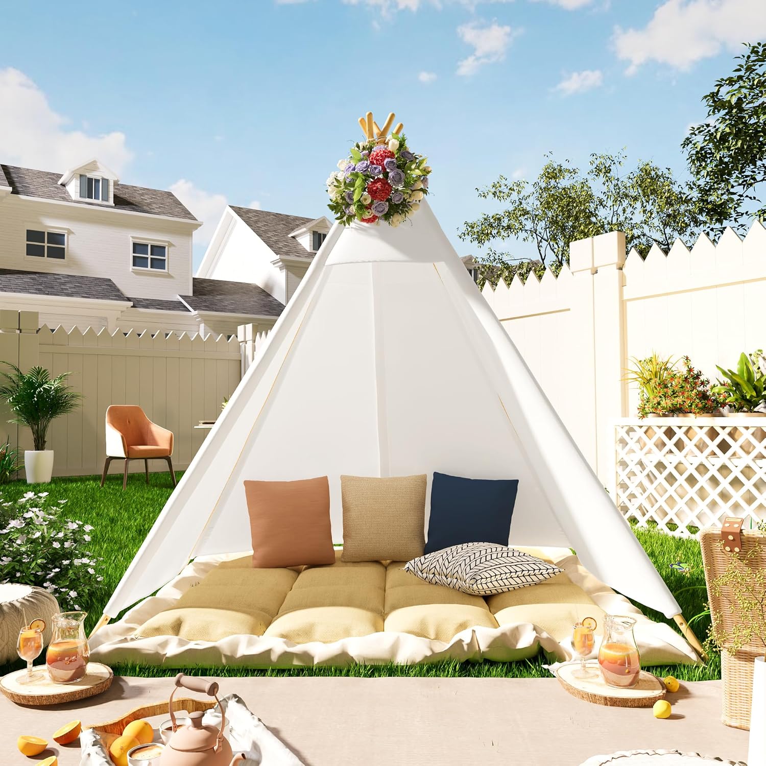 AUCT 12349 - $86 Betterhood 7' Large Teepee Tent for Adults, Play Tent wi - Image 4