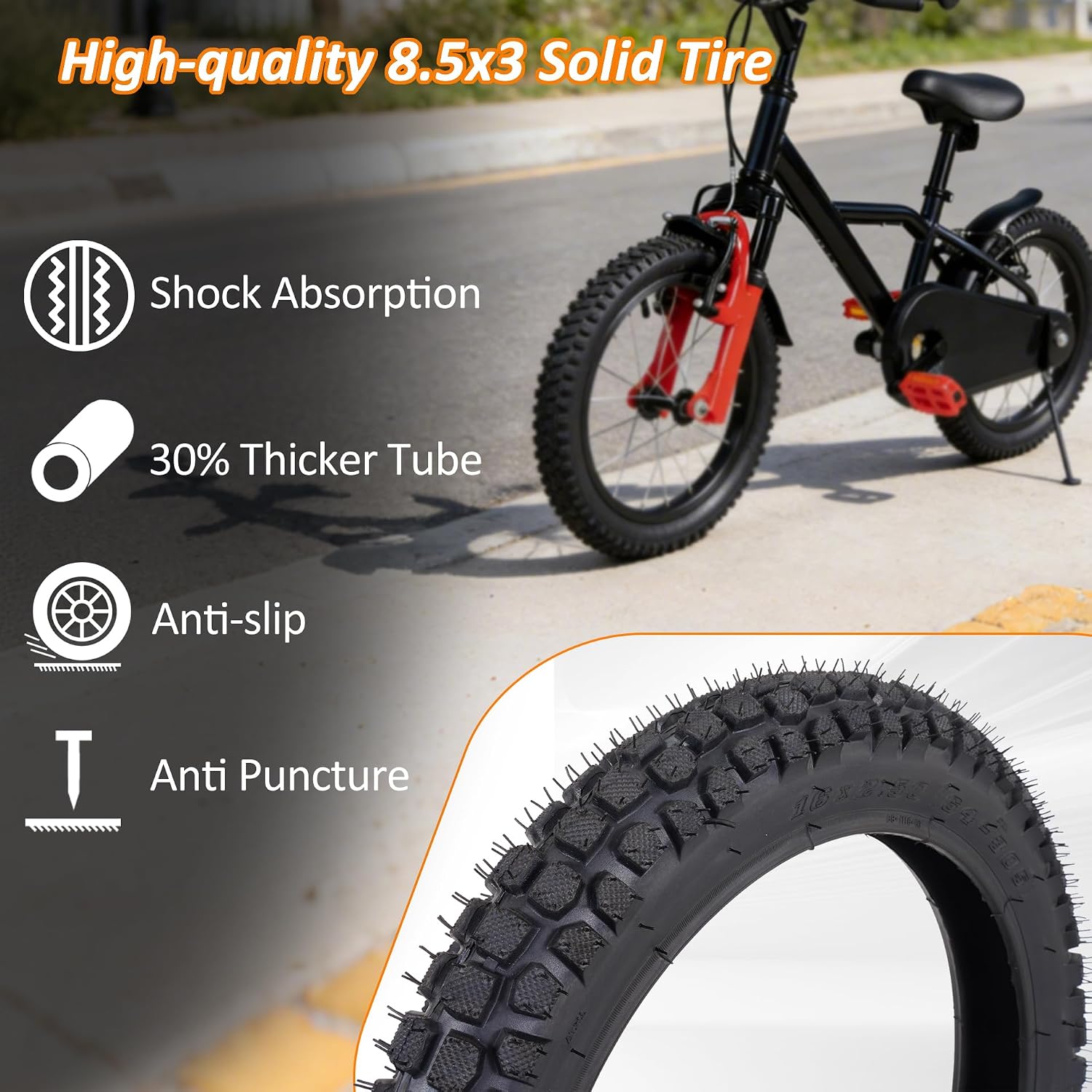 AUCT 13976 - RUTU 16x2.5 Tire and Inner Tube Set, 16x2.50 Scooter Tire fo - Image 3