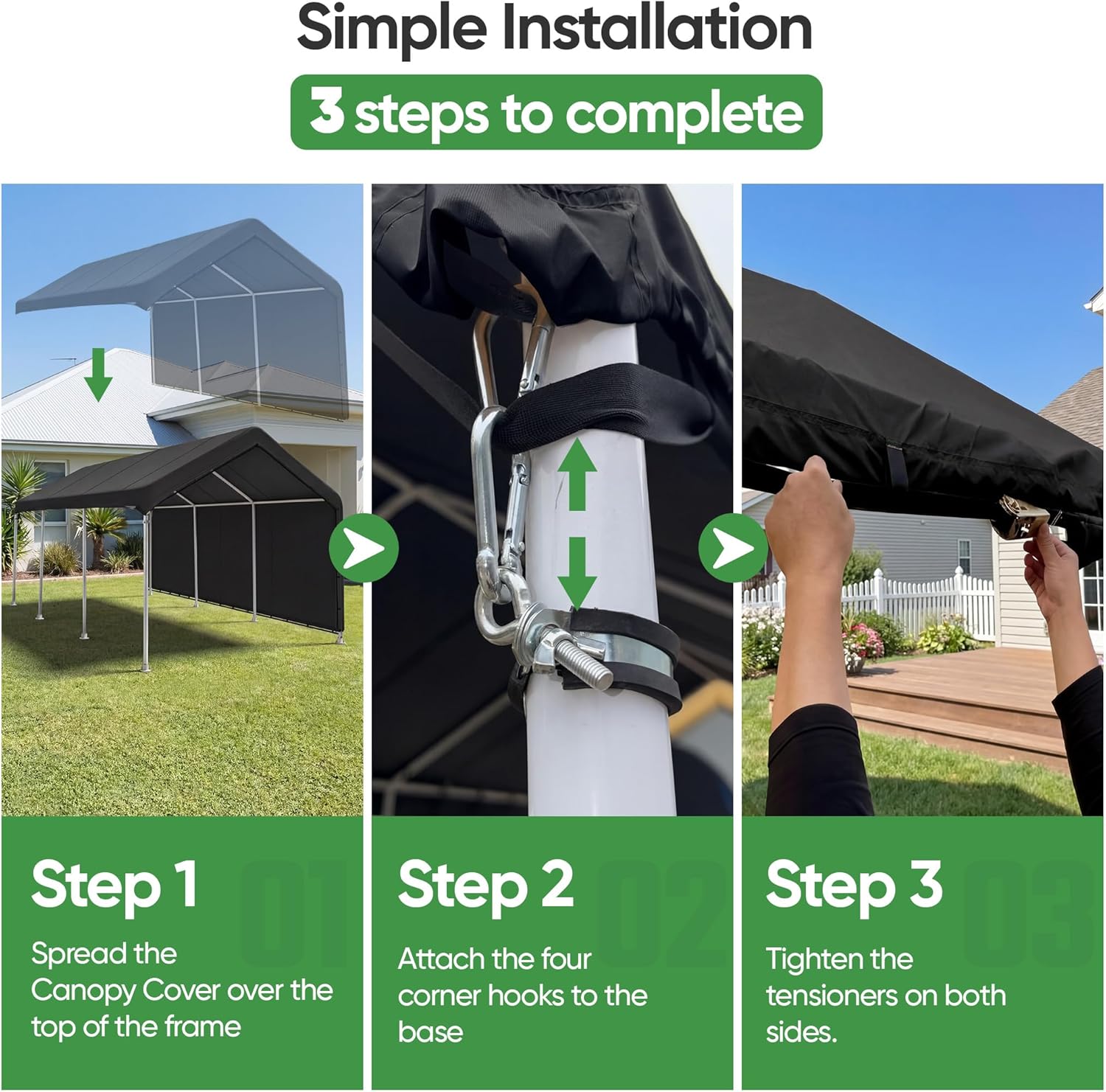 AUCT 13038 - $150 SIHAIAN 10 x 20 Ft Carport Replacement Canopy Cover wit - Image 4