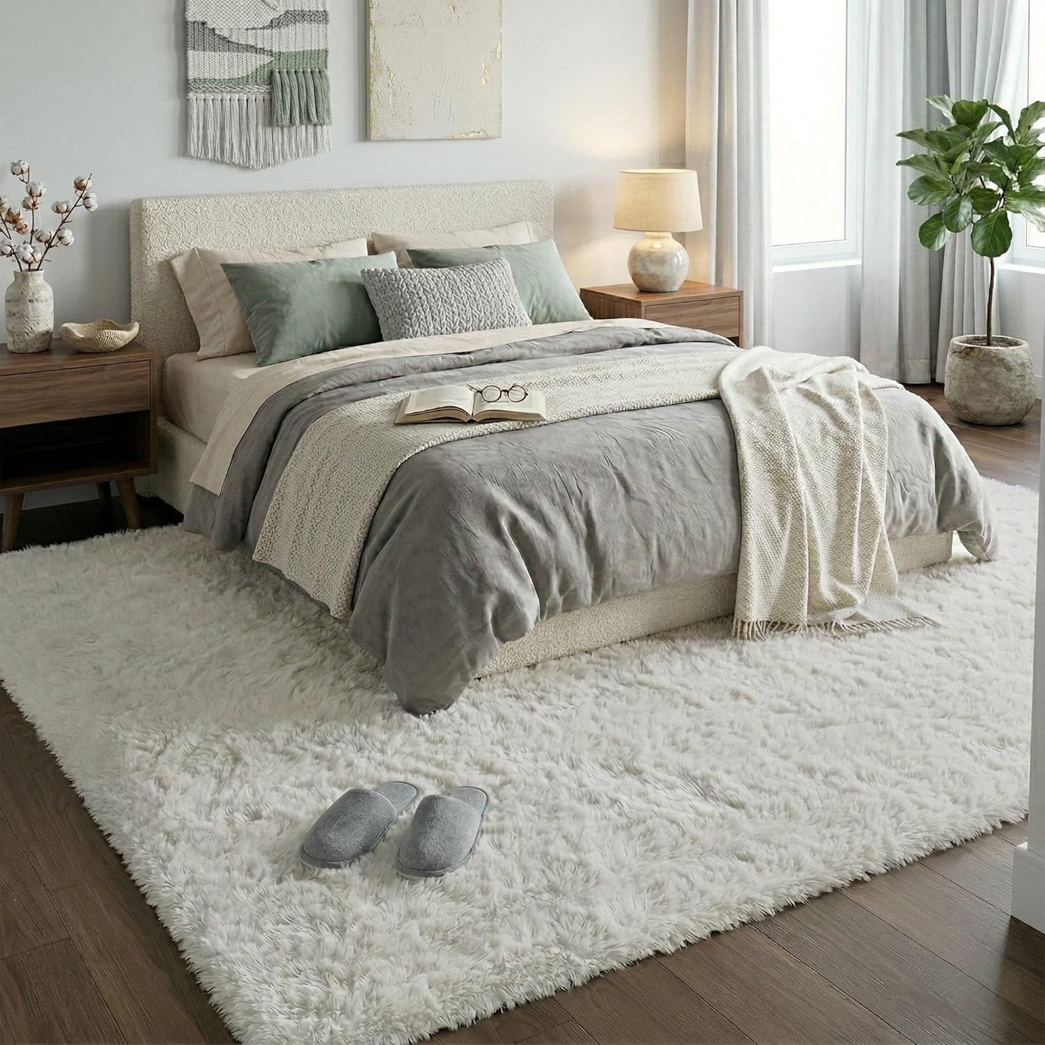 AUCT 13316 - $54 8x10 Ft Cream White Fluffy Area Rugs, Oversized Cushione - Image 3