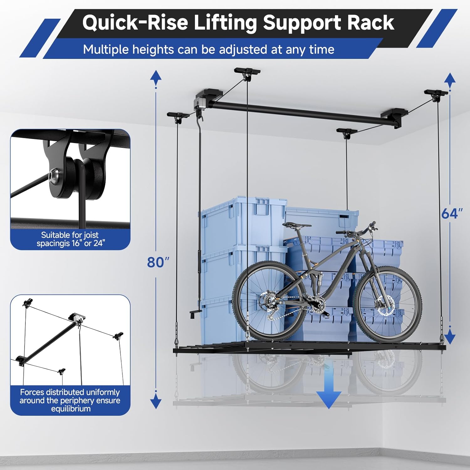 AUCT 12134 - $260 GADFISH Garage Ceiling Lift Storage Rack, Easy Lifting - Image 2