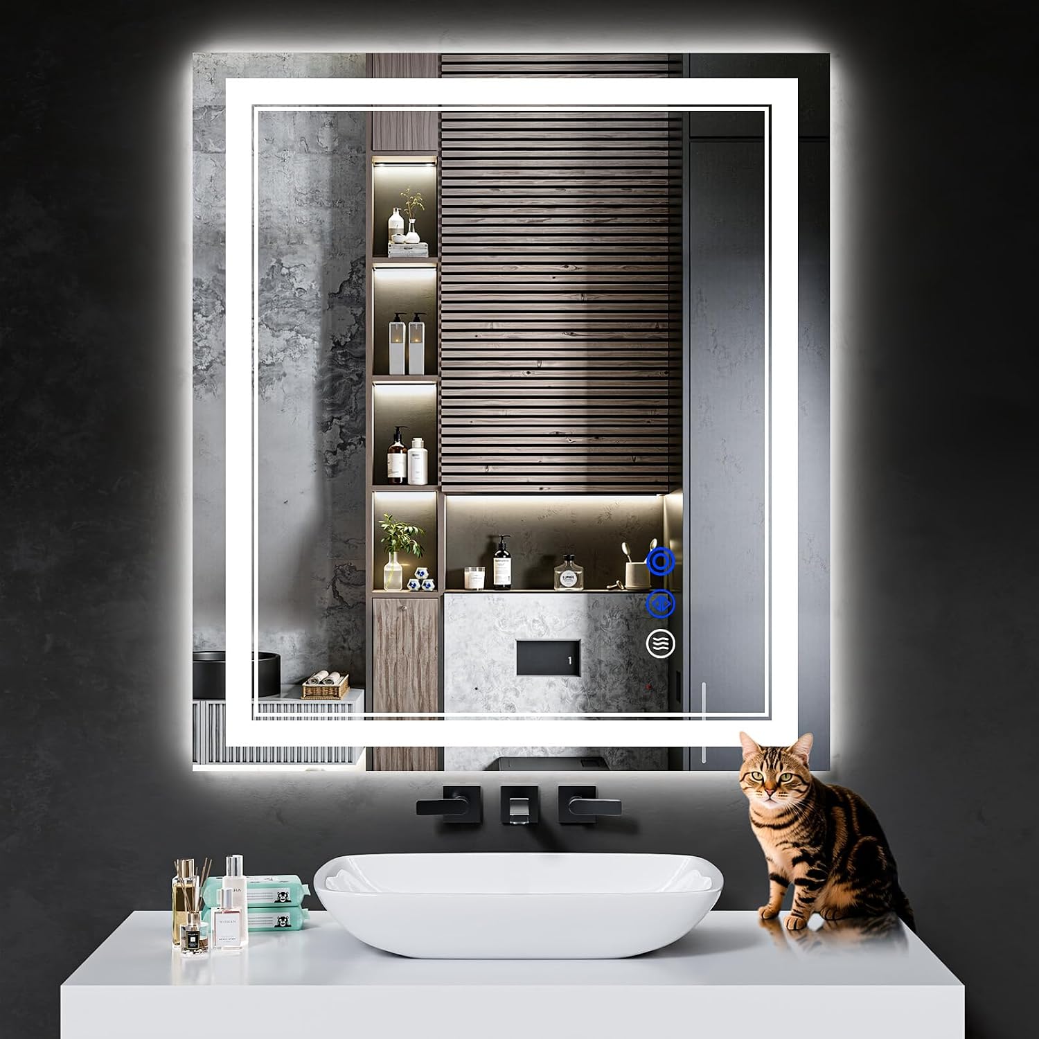AUCT 14387m - $176 36"x32" LED Bathroom Mirror with Anti-Fog, Stepless Dim