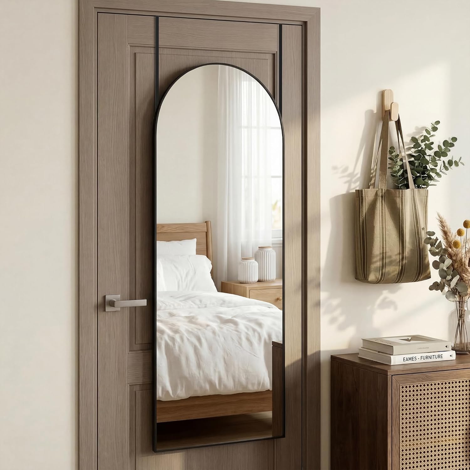 AUCT 12291m - $60 58"x20" Arched Full Length Door Mirror, Over-the-Door Ha - Image 2