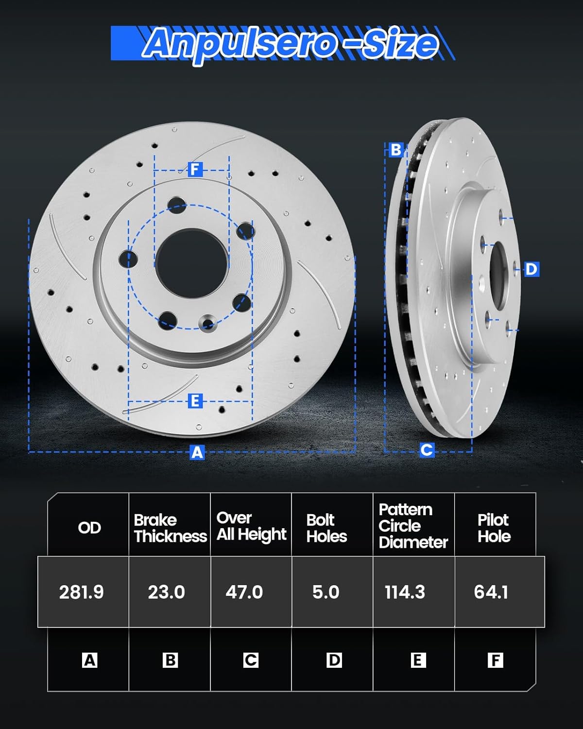 AUCT 14353 - $87 Anpulsero Front 11.1in 282mm Geomet Coated Rotors Kit Fo - Image 4