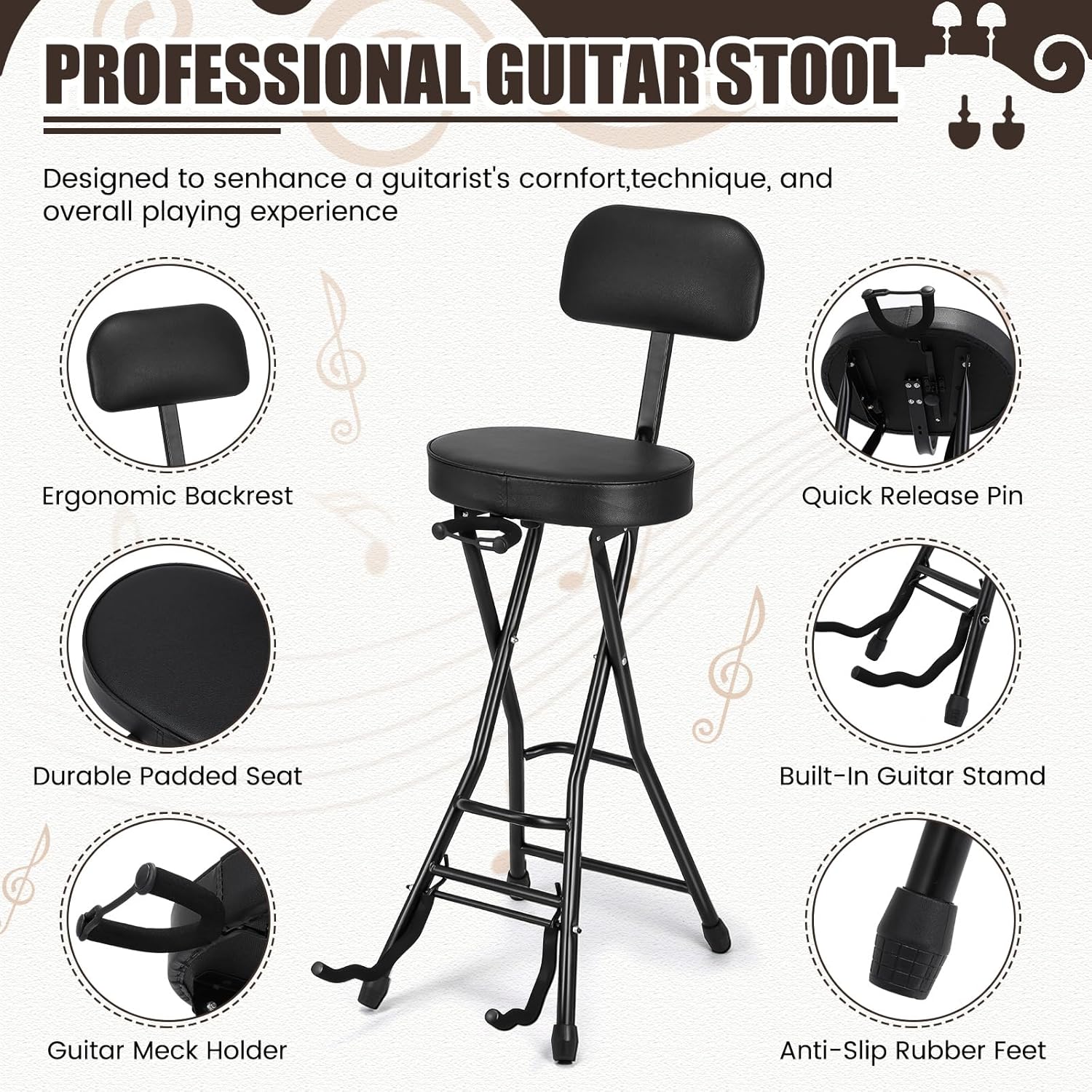AUCT 14195 - $86 Colingmill Guitar Stool with Thick Padded Cushion, Guita - Image 3