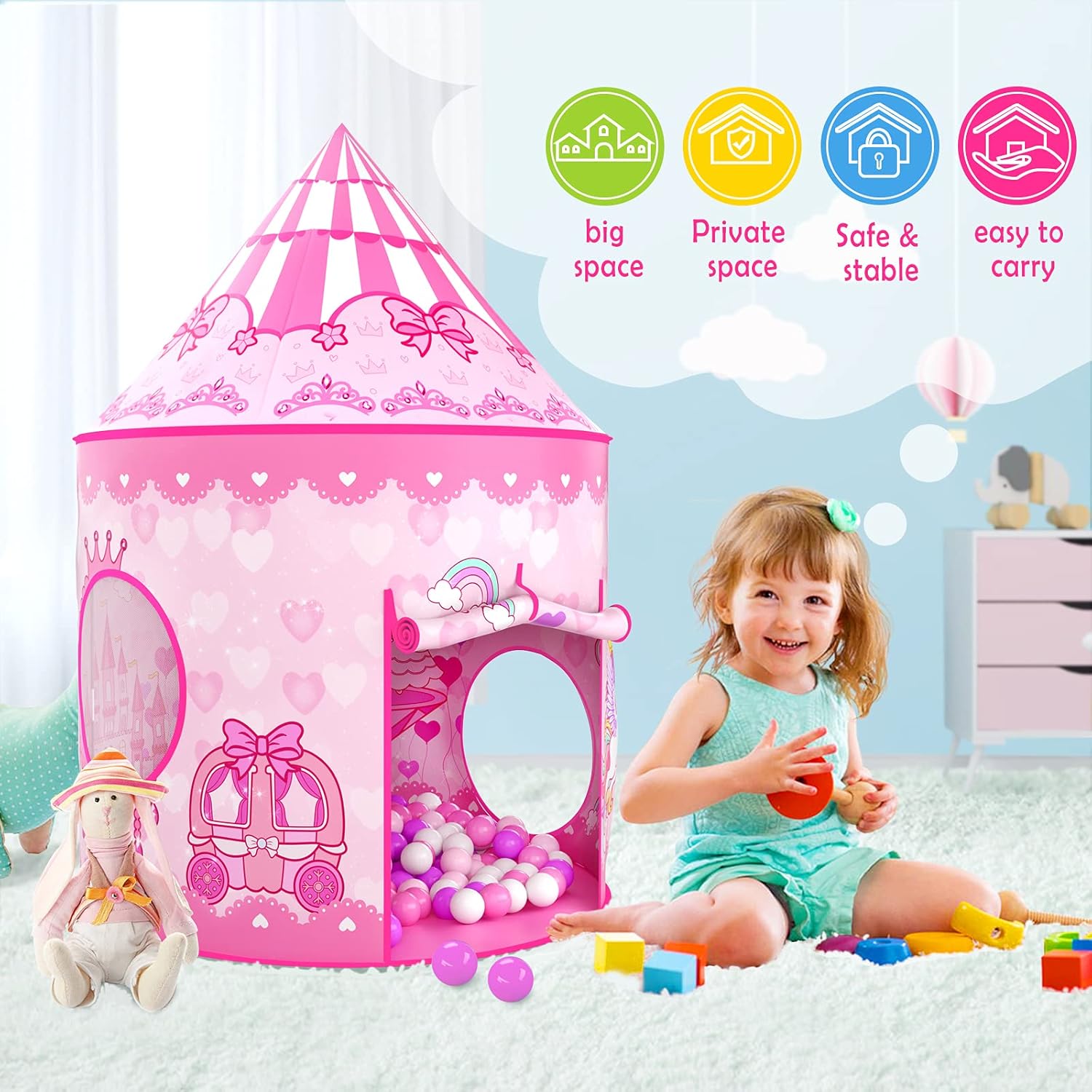 AUCT 13419 - GeerWest 3PC Princess Tent for Girls with Kids Ball Pit and - Image 2